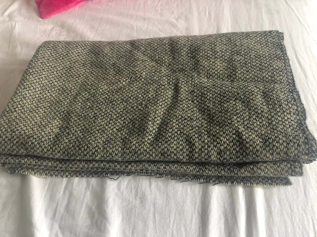 Wool tweed fabric 31” x 71” - grey/turquoise/gold photo 1