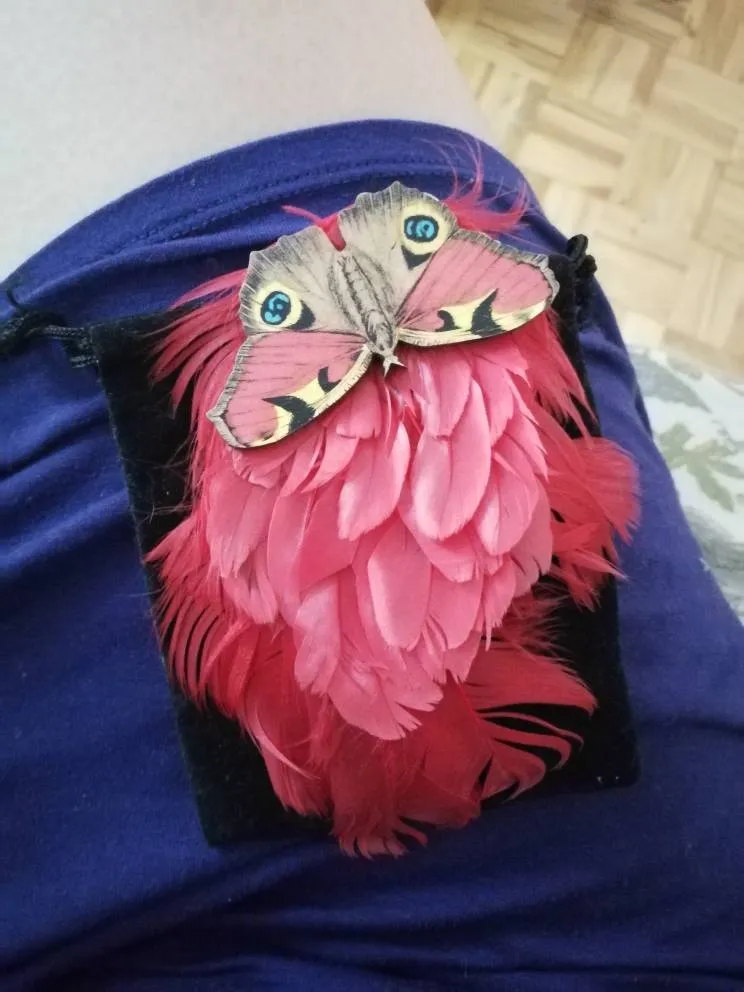 Handmade Red Butterfly Feather Hair Fascinator photo 1