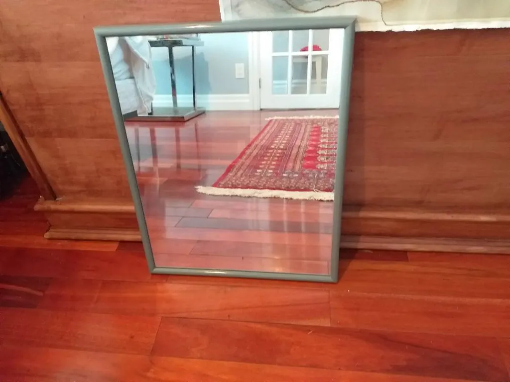 Vintage 80s Mirror, Grey Plastic Frame, 16" x 20" photo 1