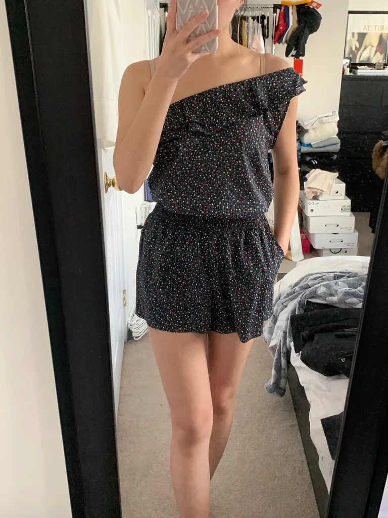 Floral One Shoulder Romper photo 1