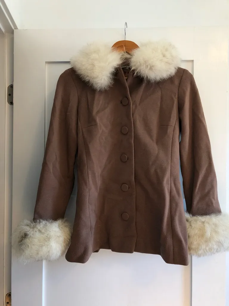 Vintage Blue Fox Fur trimmed Coat - Xs Or S photo 1