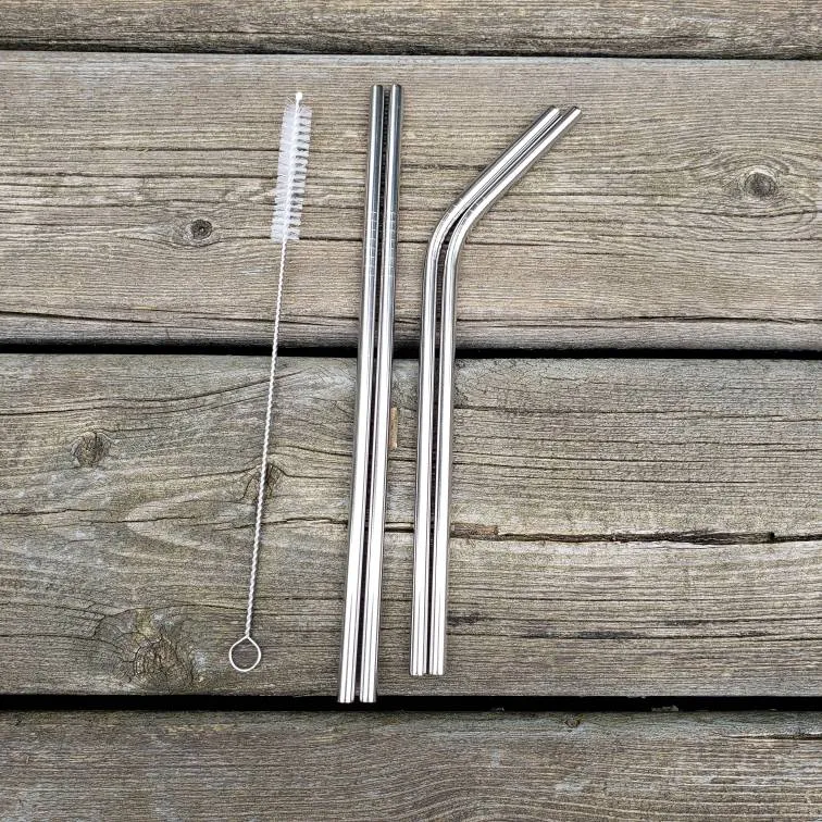 Two Sets Of Metal Straws And Cleaner photo 1