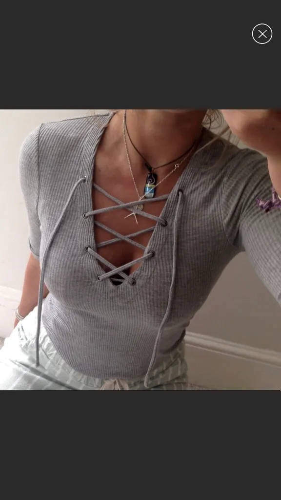 Topshop Lace up/tie Front Grey Top photo 1