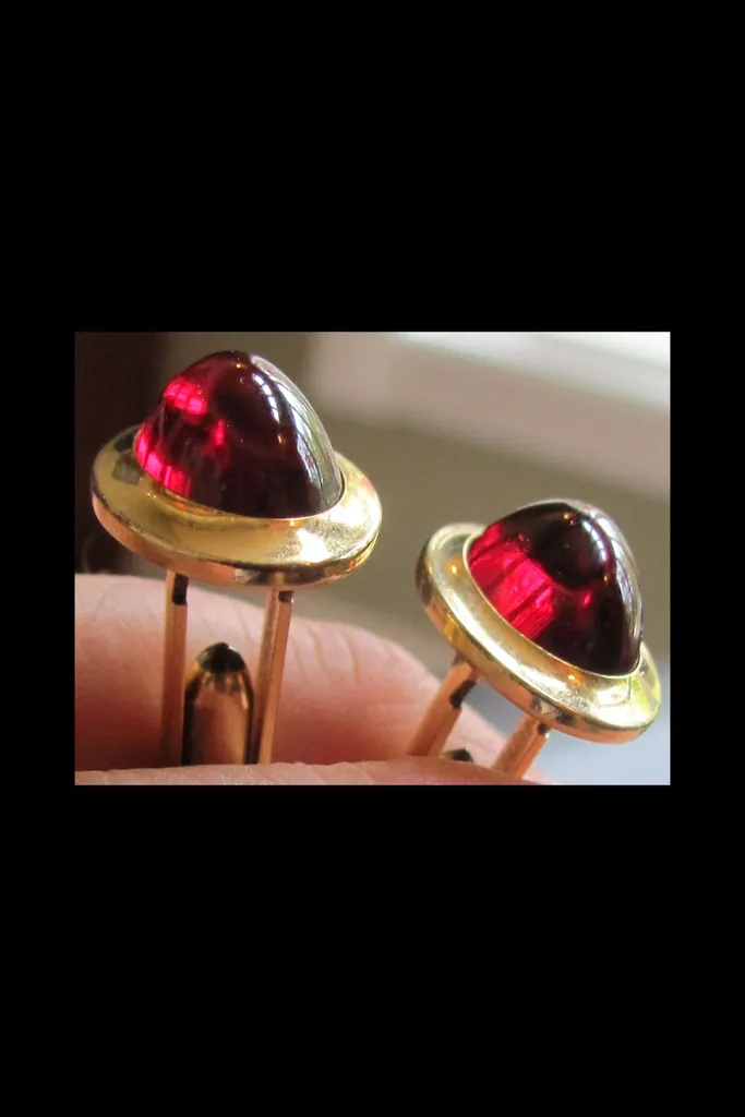 1940's Correct Quality Cufflinks Red Translucent Gold Tone Me... photo 1