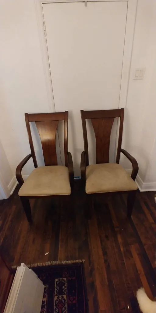 Two Solid Wood Chairs With Upholstered Seats photo 1