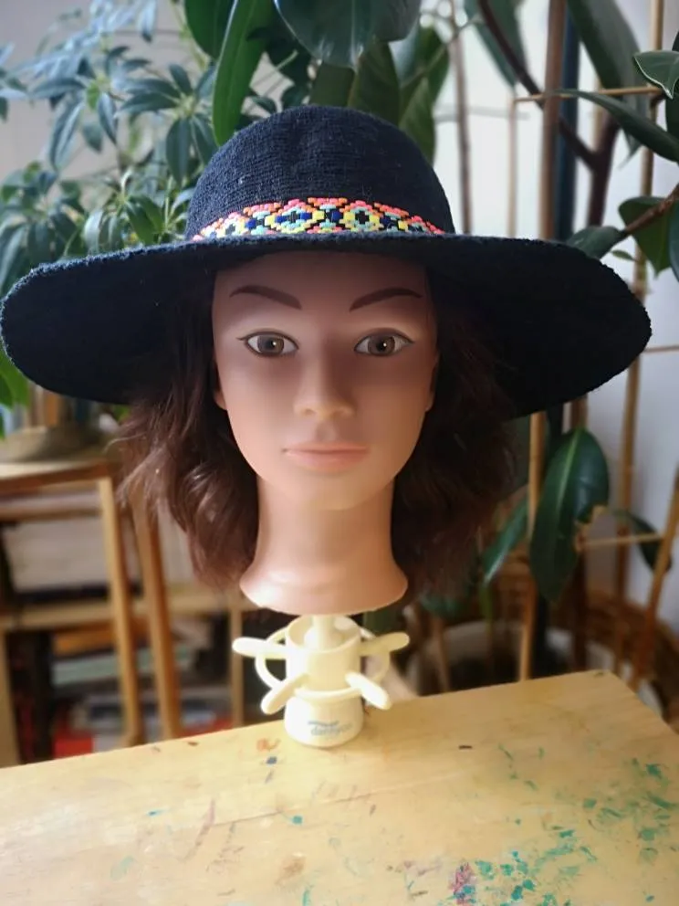 Black Large Brim Straw Hat | One Size photo 1