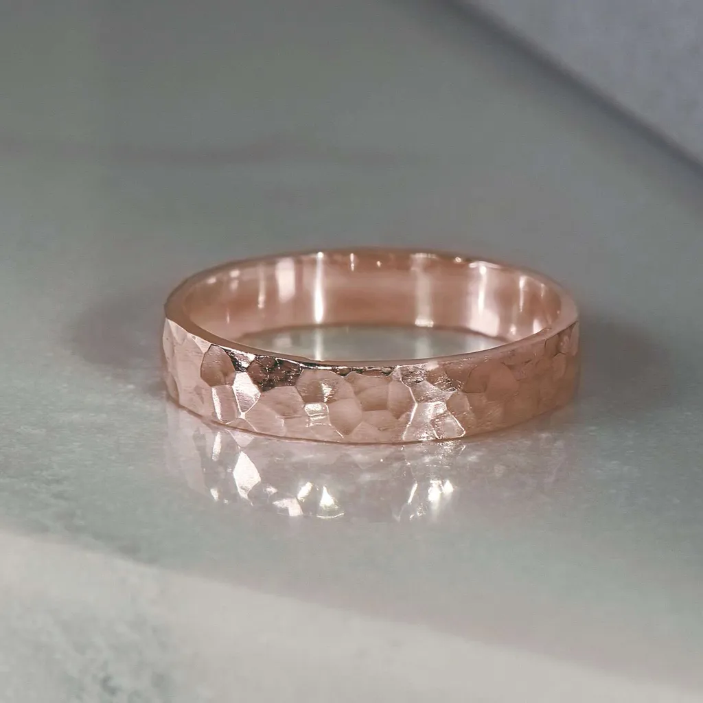 Hammer Finished Band Ring In Rose Gold photo 1