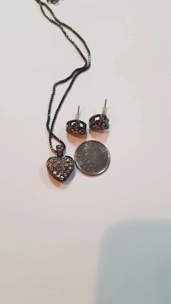 Matching Set Heart Necklack And Earrings With Diamonds - Coll... photo 1