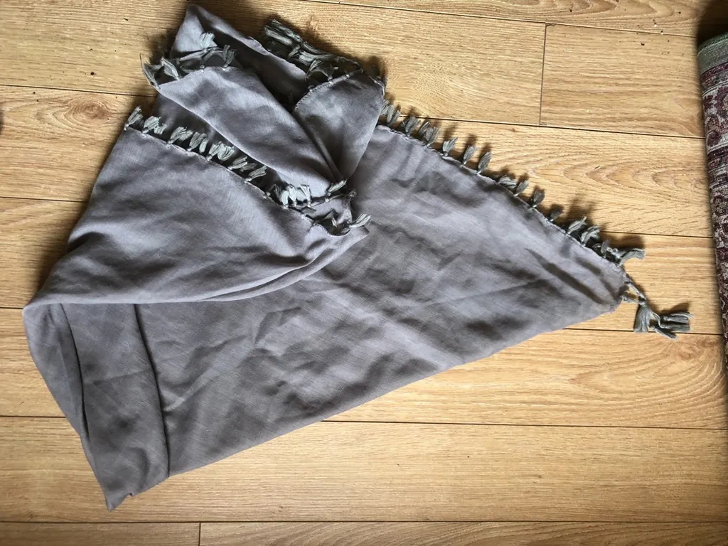 Grey Square Lightweight Cotton Scarf With Fringe Detail photo 1