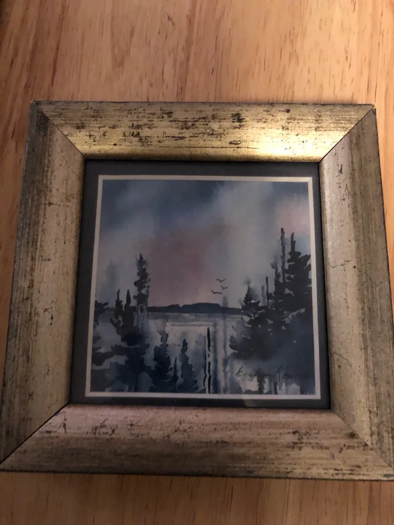 Small Wood Framed Watercolour On Canvas. photo 1