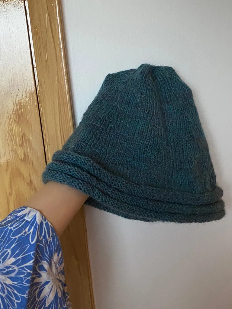 Slouchy knit blue beanie toque, handmade knitted winter cap h... photo 1