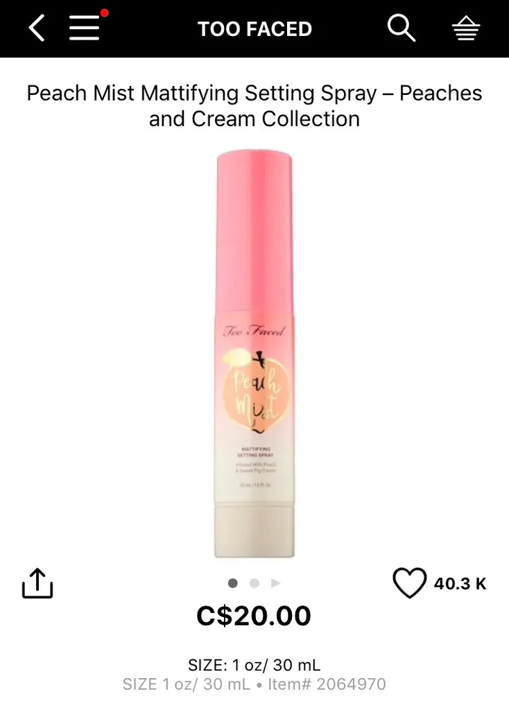 Brand New Too Faced Peach Setting Spray photo 1