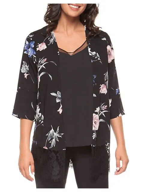 LIKE NEW Dex Floral Lace Hem Kimono Size M photo 1