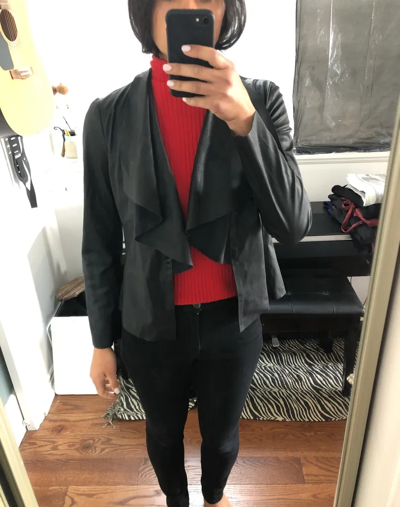 Black Faux Leather Lightweight Open Jacket Size M Zara photo 1