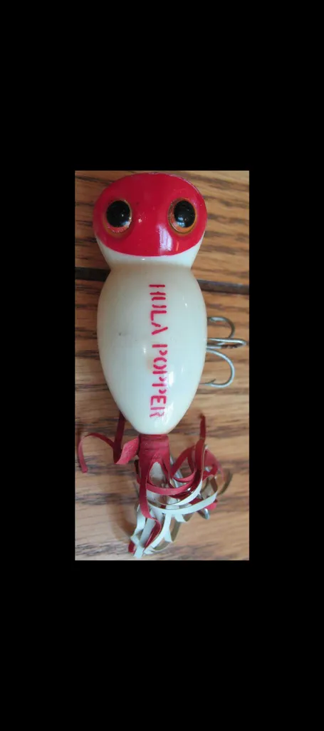 HULA POPPER LURE Red Head White LARGE 2.75"  Vintage photo 1