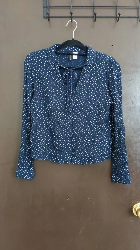 H&M Hearts Tie Blouse Size 4 photo 1