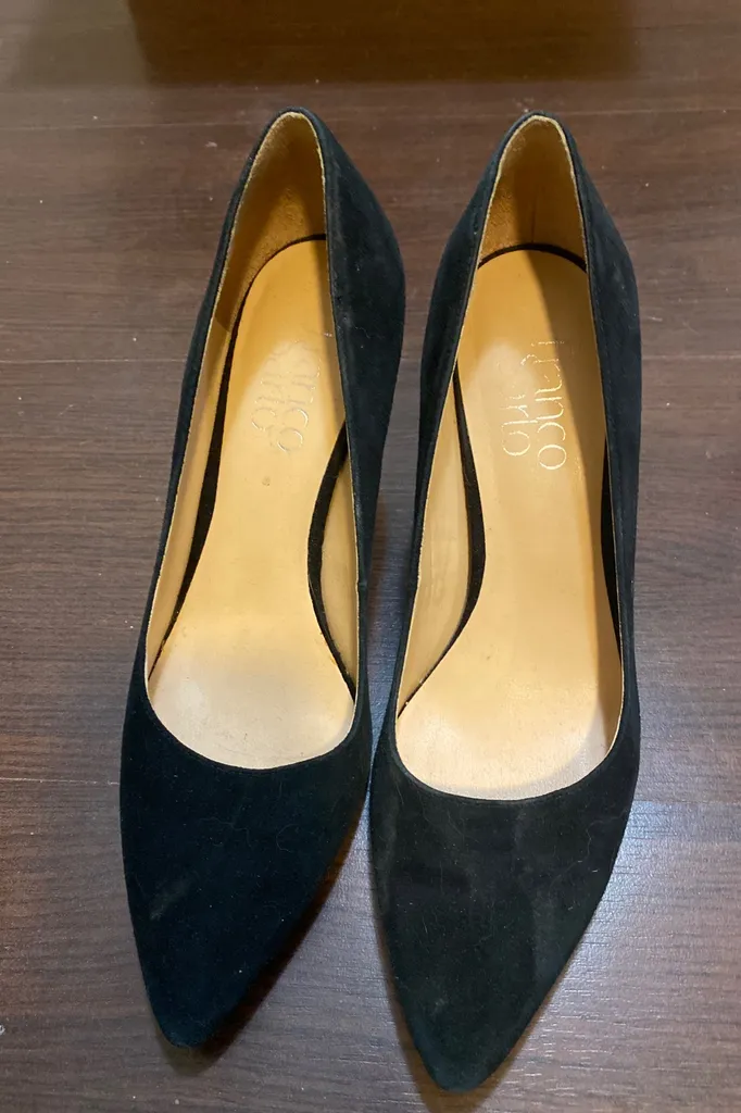 Franco Sarto Almond Toe Black Suede Pumps Size 6 photo 1