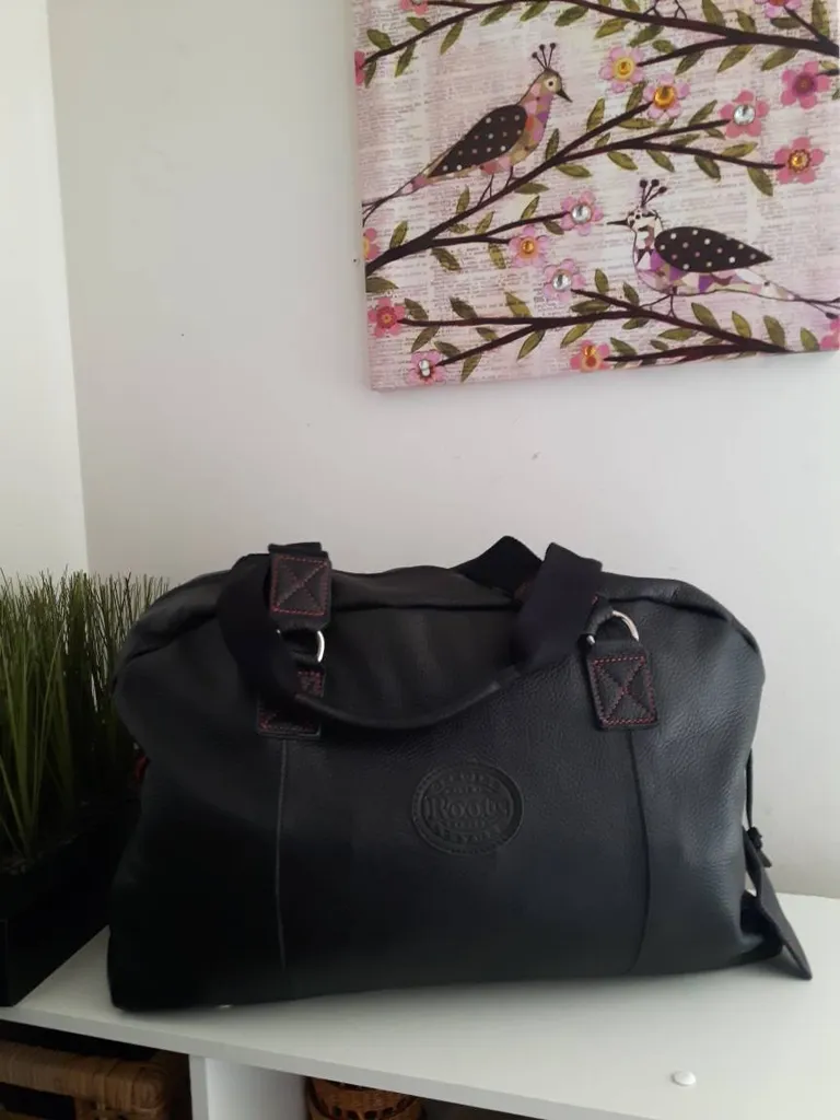 ROOTS CANADA XL  Black Pebbled  Leather  DUFFLE/ WEEKENDER Lu... photo 1