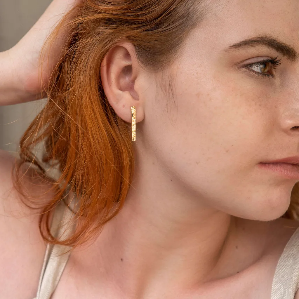 Hammer Finished Drop Earrings In Yellow Gold photo 1