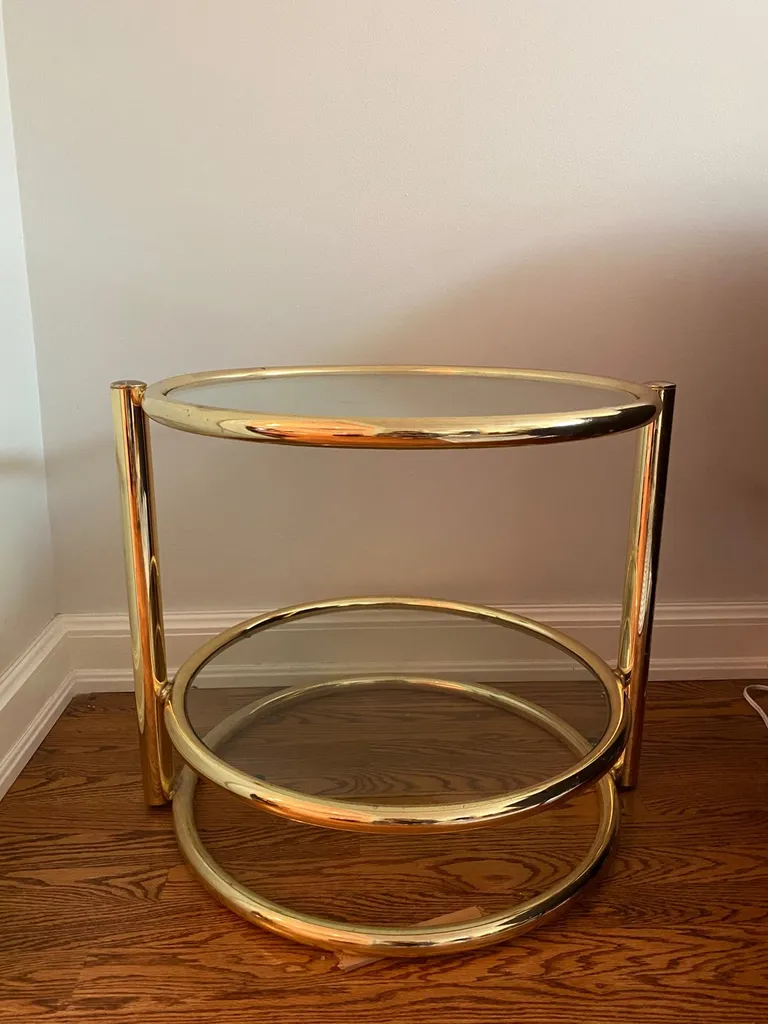 Vintage MCM Gold And Glass Large Side Table photo 1