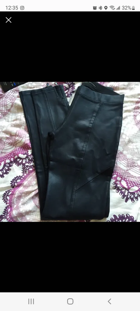 Waxed-coated- wet look legging - Navy- Zara Small photo 1