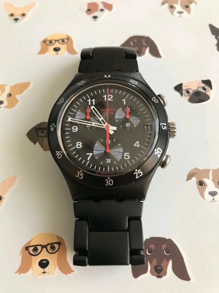 Beautiful Black PVD coated swatch chronograph with date. Swat... photo 1