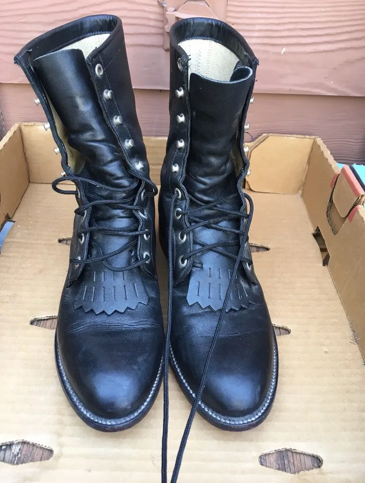 Vintage lace up leather roper boots mens 9.5 ladies 11 photo 1