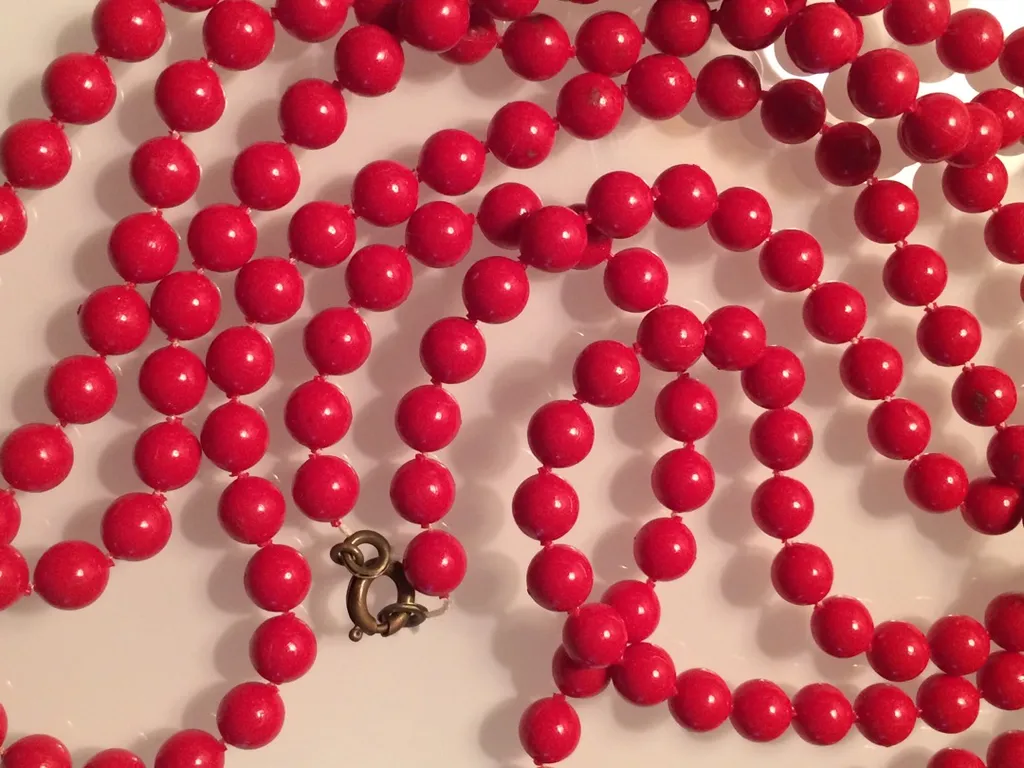 Vintage Red Plastic Bead Necklace photo 1