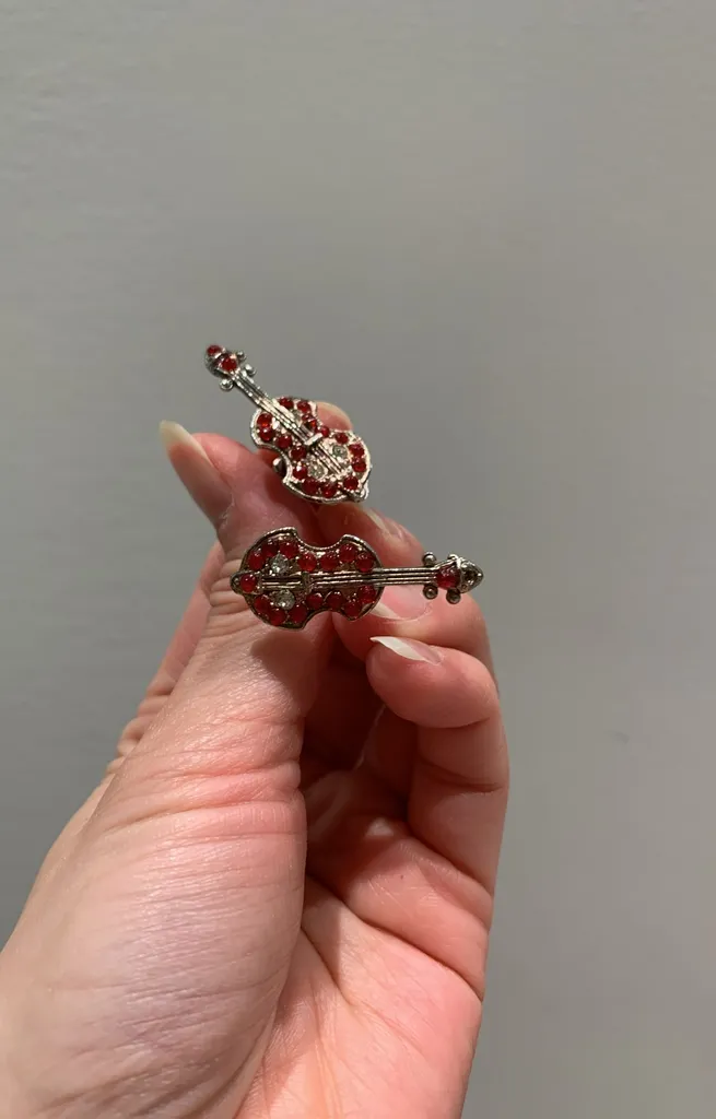 Vintage Jeweled Violin Screw-on Earrings photo 1