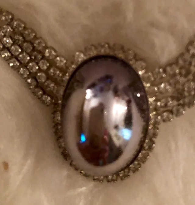 Antique, Silver Tone With Crystals And Large Black Stone photo 1