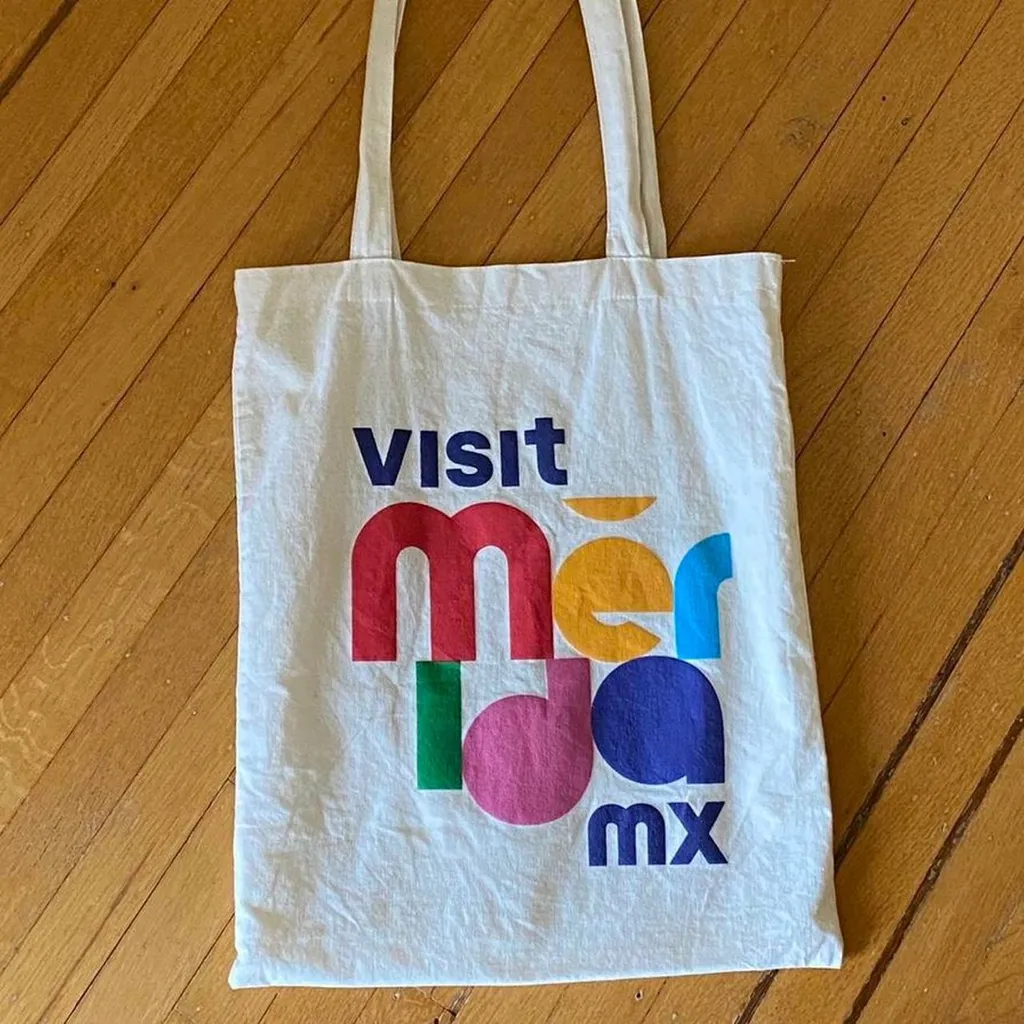 Rainbow cotton fabric tote bag w colorful Mexican print desig... photo 1