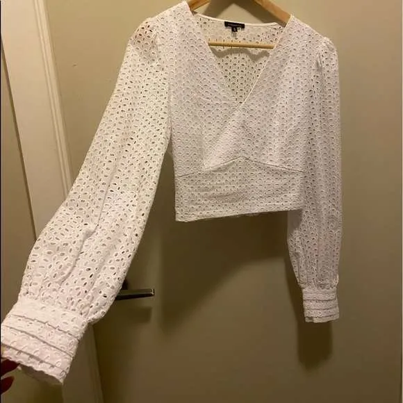 Dynamite white long sleeve eyelet crop top size M photo 1