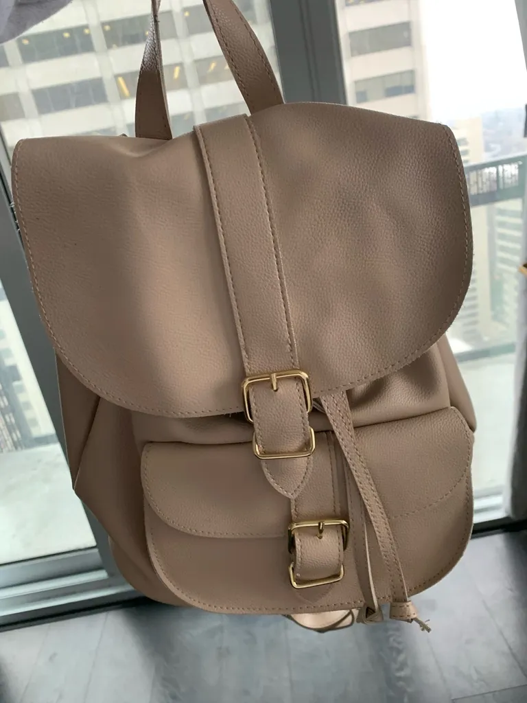 Grey Leather Textured Backpack photo 1