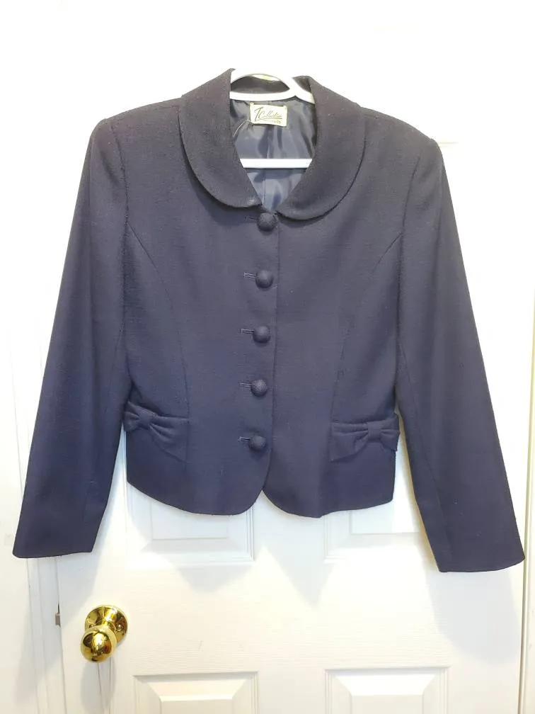 Vintage Blue Blazer & Skirt Set With Bow Details photo 1