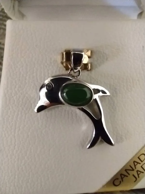 BNIB Silver And Jade Dolphin Pendant photo 1