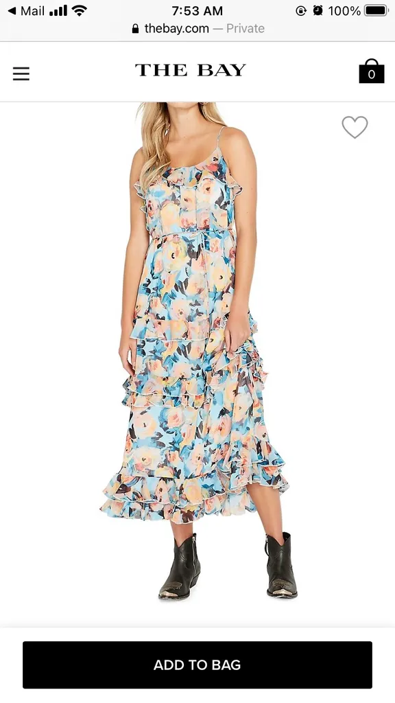Ruffled Floral Midi Dress - Size XS photo 1