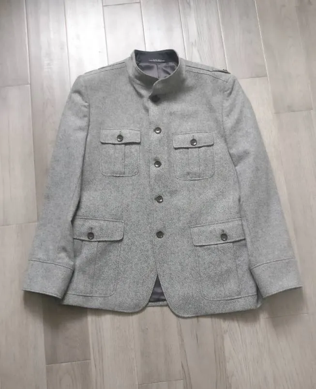 Modern Mens Grey Wool Blend Zara Peacoat photo 1