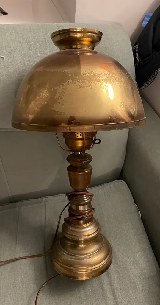Vintage Brass and Wood Mushroom Lamp photo 1