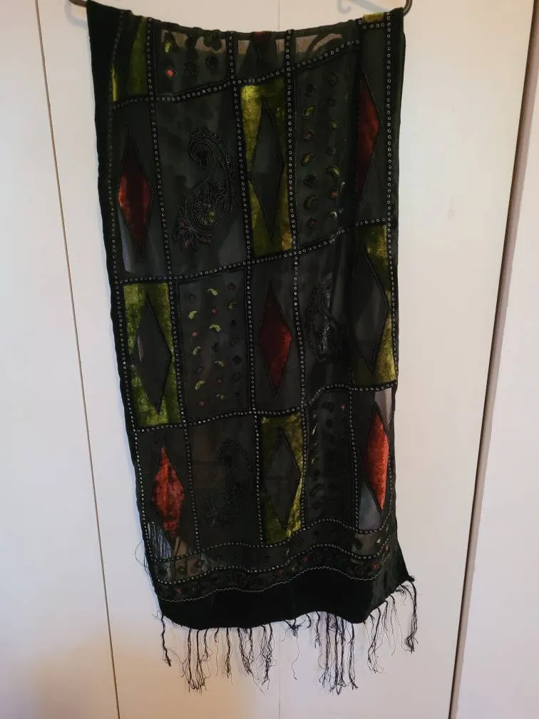 Vintage Sheer Scarf With Velvet Detail photo 1