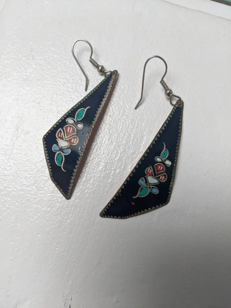 Vintage Painted Metal Earrings photo 1