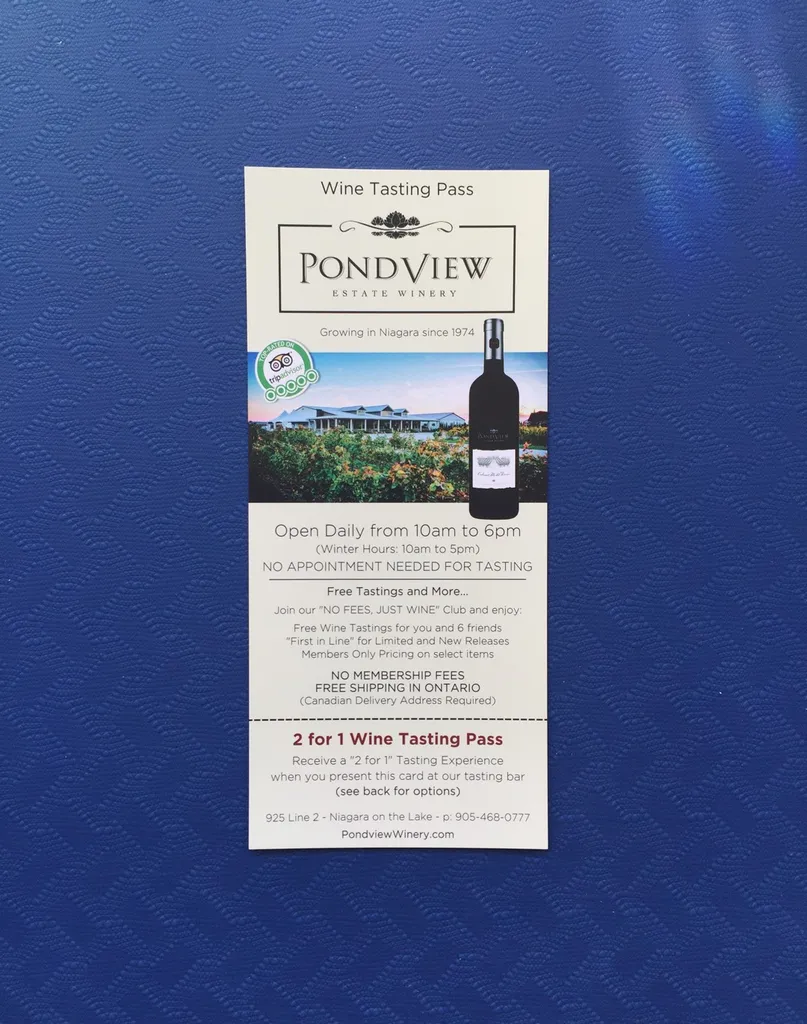 NOTL Wine Tasting Pass - 2 For 1 (Pondview Estate Winery) photo 1
