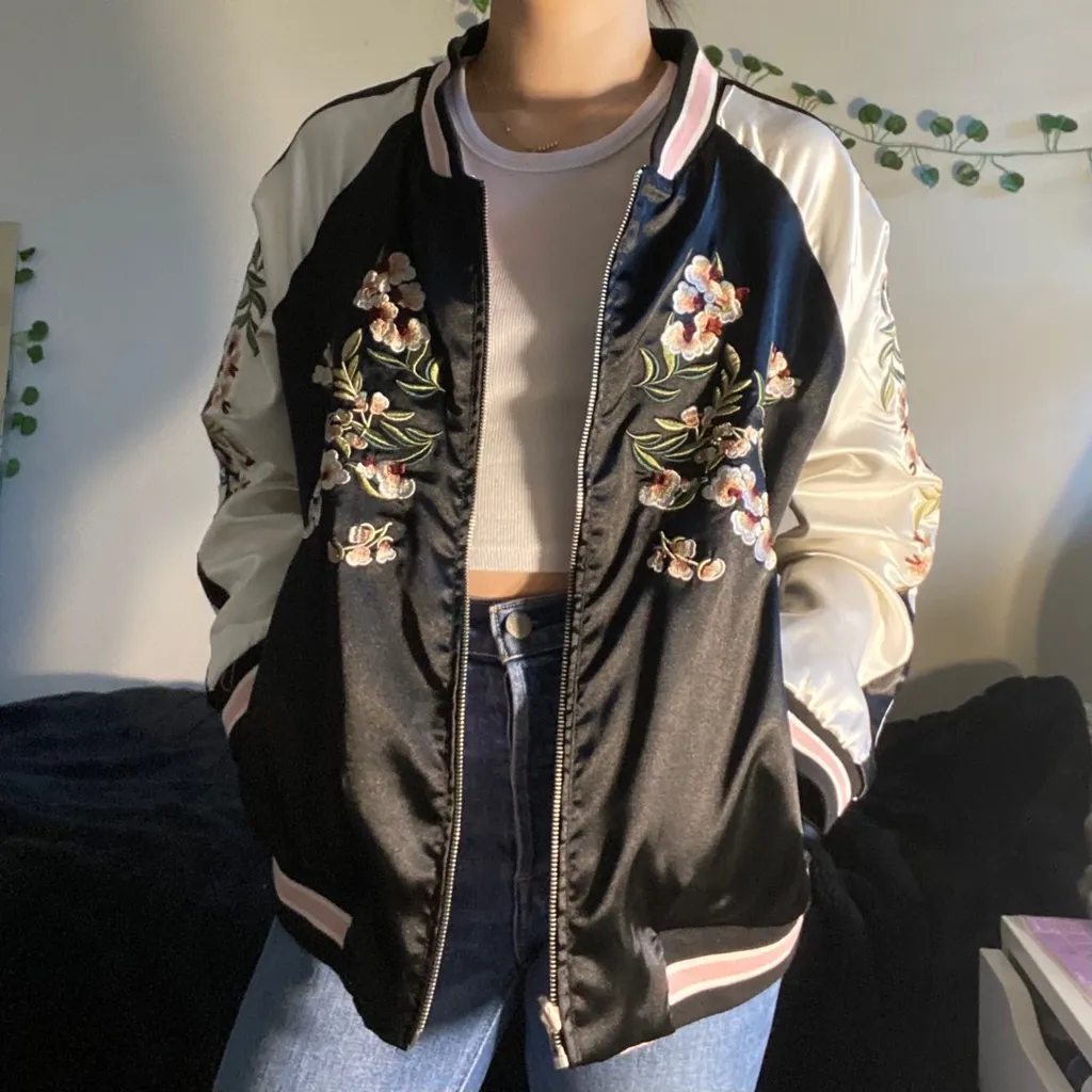 Embroidered Satin Bomber Jacket photo 1