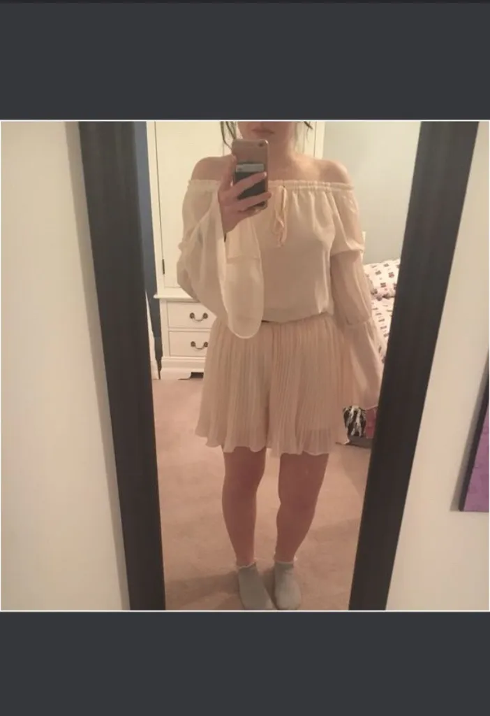 White bell sleeve off the shoulder romper photo 1