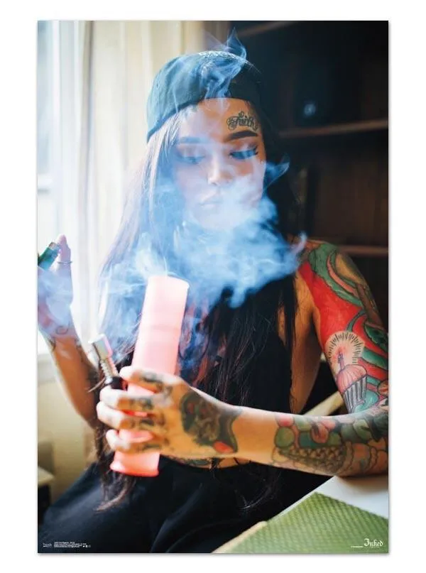 Tattooed Girl Smoking Bong Inked Magazine Poster photo 1