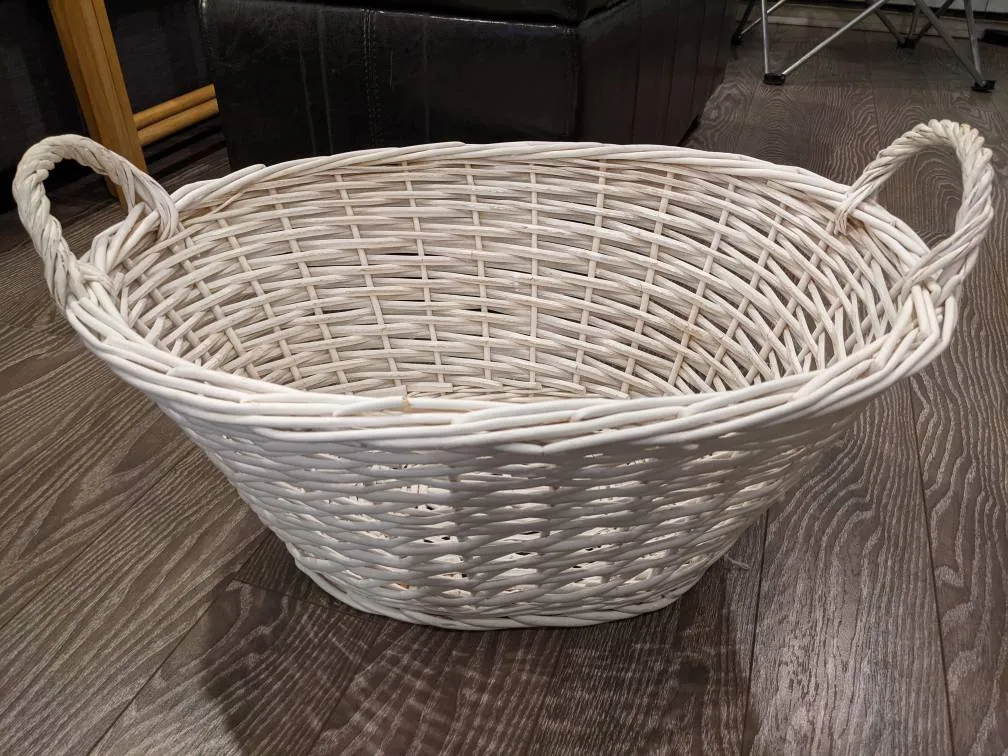 White Wicker Laundry Basket photo 1