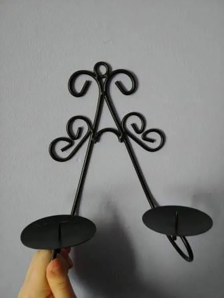 Two Wrought Iron Wall Mounted Candle Holders photo 1