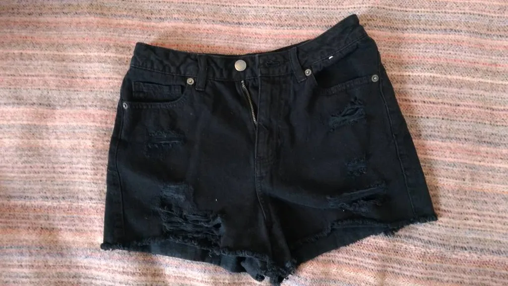 Black High-Waisted Denim Shorts photo 1