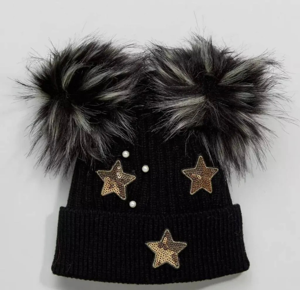 Double Pom Pom Rib Knit Beanie photo 1