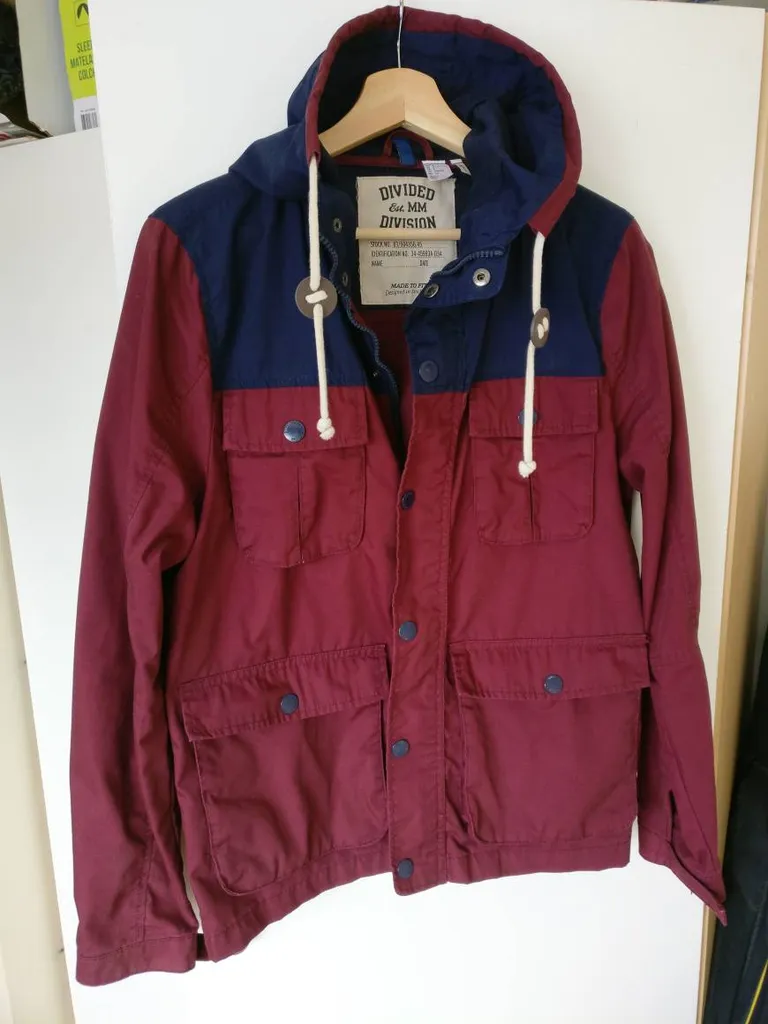 Hooded Jacket, Burgundy With Navy. Men's photo 1