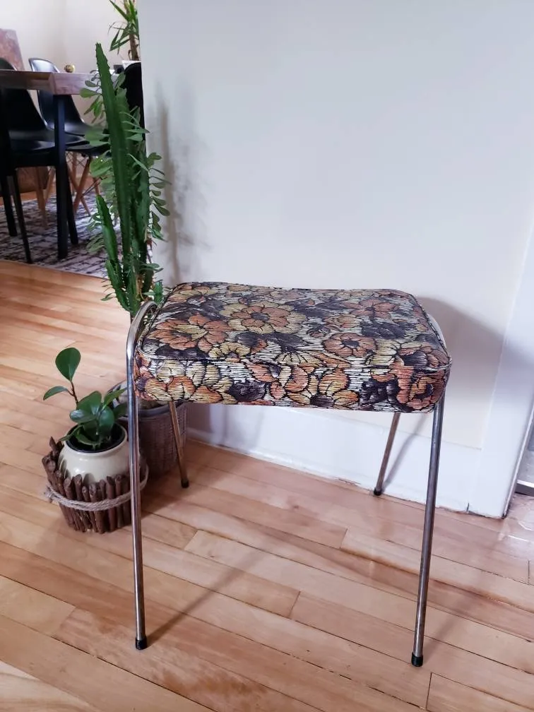 MCM 70's Acme Furniture Vintage Vinyl Stacking Stool - Floral photo 1